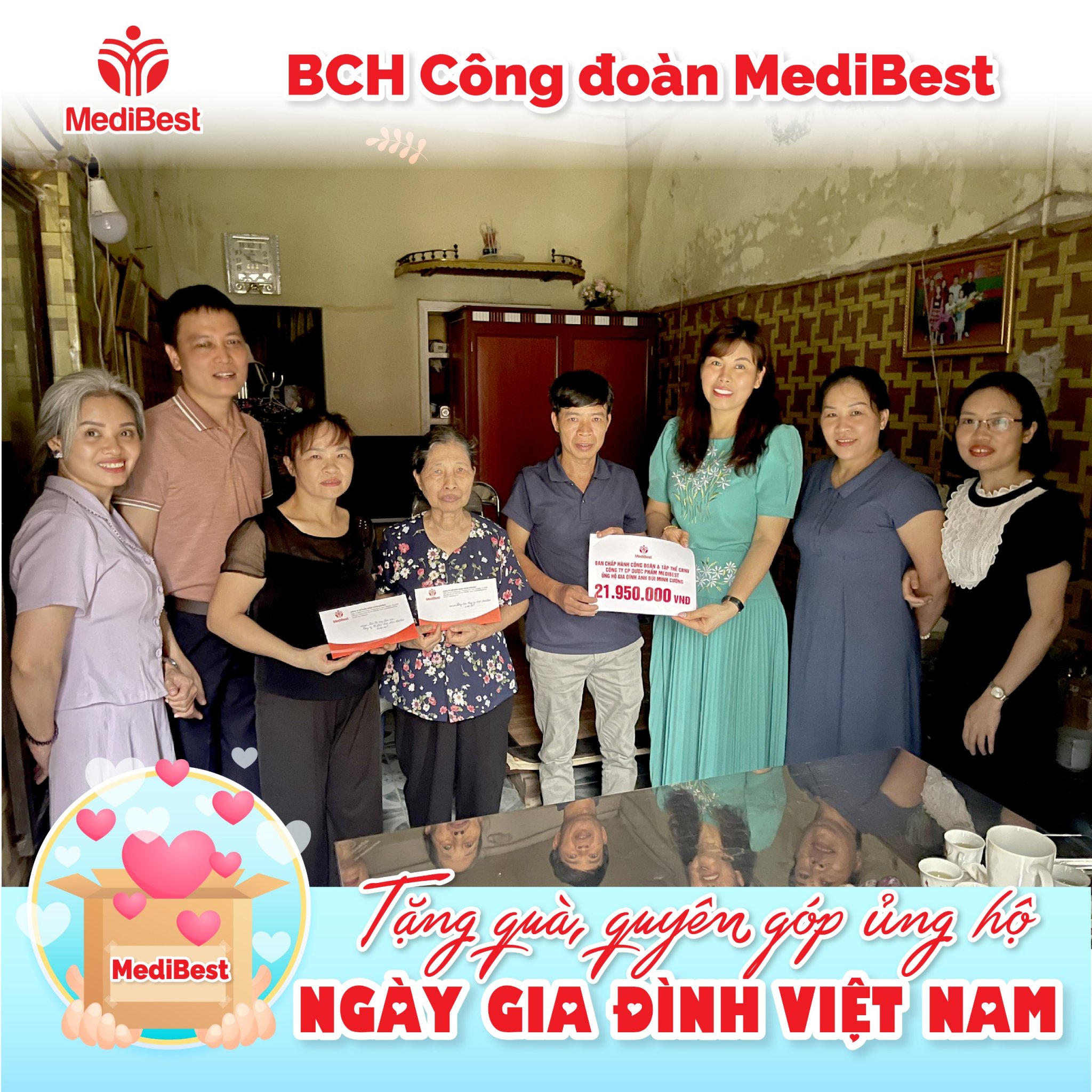 BAN LÃNH ĐẠO, CÔNG ĐOÀN CÔNG TY CP DƯỢC PHẨM MEDIBEST THĂM HỎI, TRAO TẶNG TIỀN QUYÊN GÓP ỦNG HỘ GĐ ANH BÙI MINH CƯỜNG
