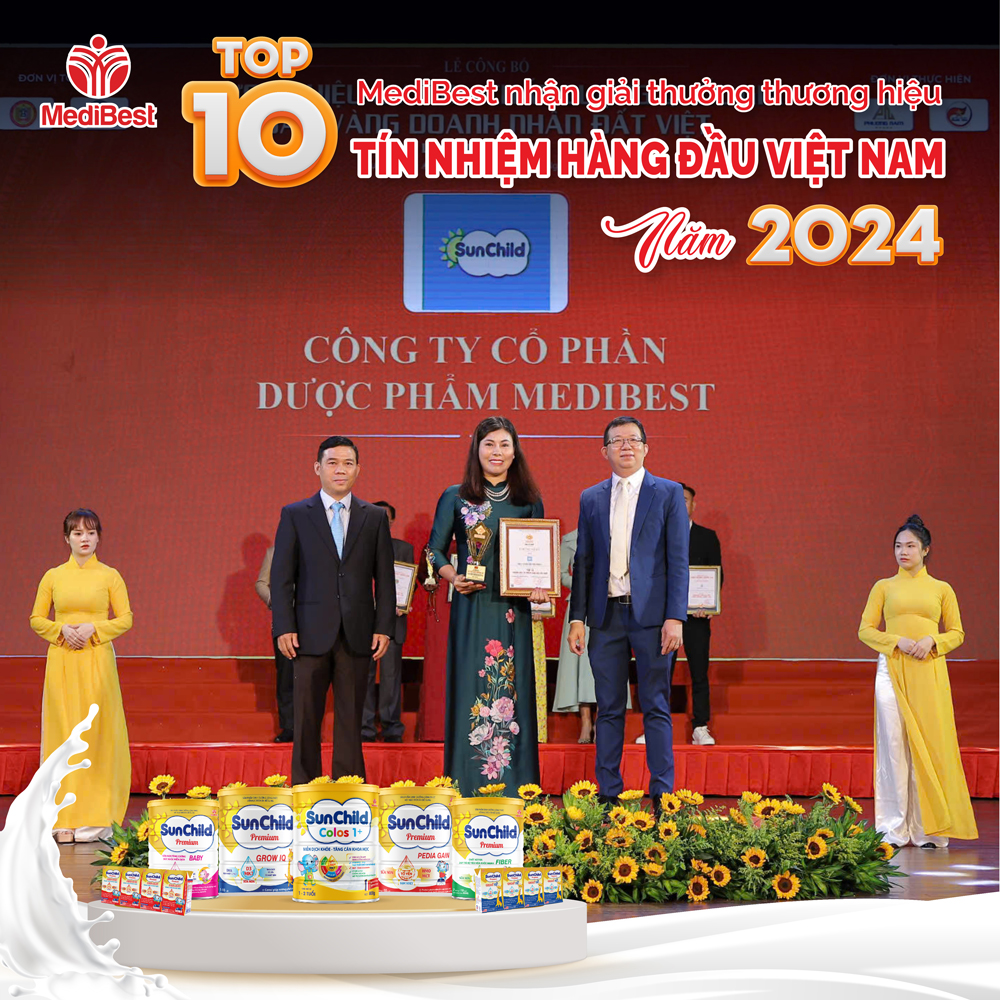 NHÃN HÀNG SUNCHILD CỦA MEDIBEST ĐÓN NHẬN GIẢI THƯỞNG TOP 10 THƯƠNG HIỆU TÍN NHIỆM HÀNG ĐẦU VIỆT NAM NĂM 2024