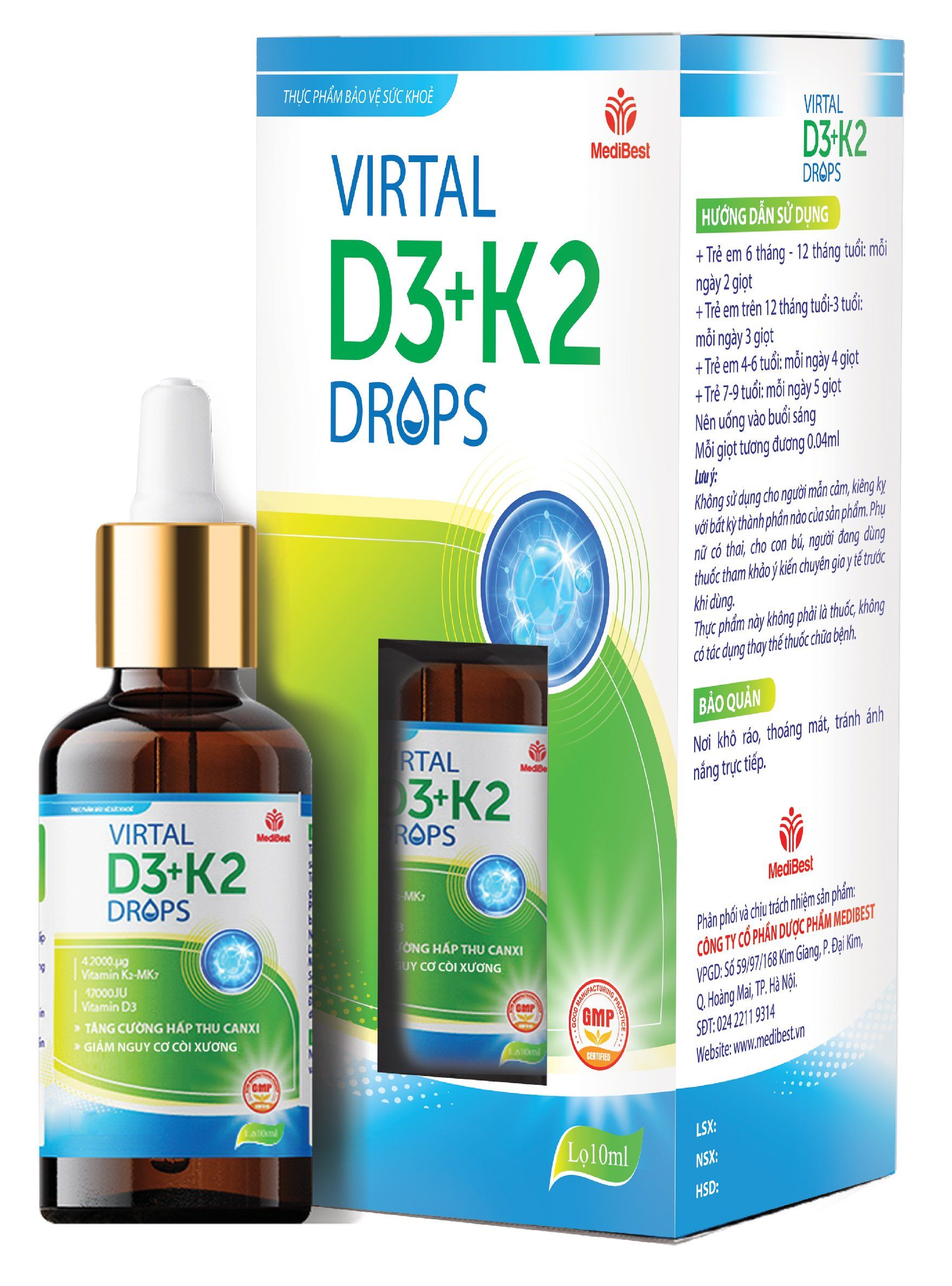 Thực phẩm bảo vệ sức khỏe VIRTAL D3+K2 DROPS